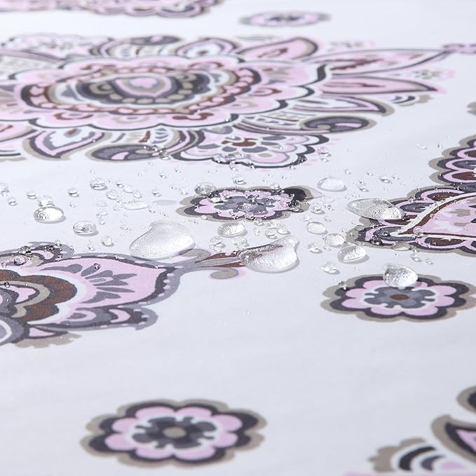Luxury Shower Curtain, White Bath Curtain with Baroque Brown & Pink Paisley Medallion Print, Waterproof Soft Polyester Fabric, 72" W x 72" H