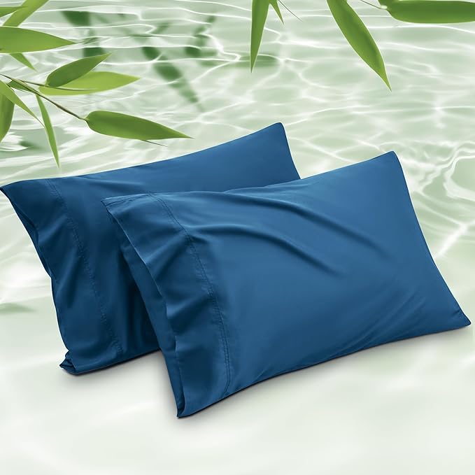 Bedsure King Size Pillow Cases Set of 2, Cooling Pillow Cases King, Rayon Derived from Bamboo Teal Blue Pillowcases, Breathable & Silky Soft Bedding Pillow Covers with Envelope Closure, 20x36 Inches
