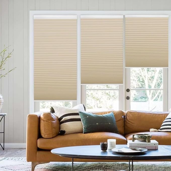 MYshade 1.5-Inch Cellular Cordless Light Filtering Shades,Thermal Insulating Noise Reducing Waterproof Blinds,Honeycomb Window Treatments for Indoor Light Control (Beige-52 W x 72" H)