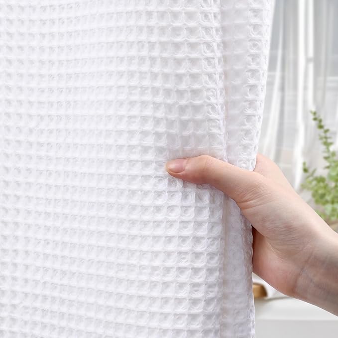 Stall Waffle Shower Curtain - White Cotton Fabric Texture Heavyweight Shower Curtain for Narrow Bathroom，Washable，36Wx72L