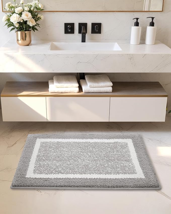 Color&Geometry Simple and Stylish Bath Mats for Bathroom Non Slip, 20"x29" Standard Sized Gray Bathroom Rugs, Absorbent, Soft, Washable, Microfiber Bath Rug Shower Mat