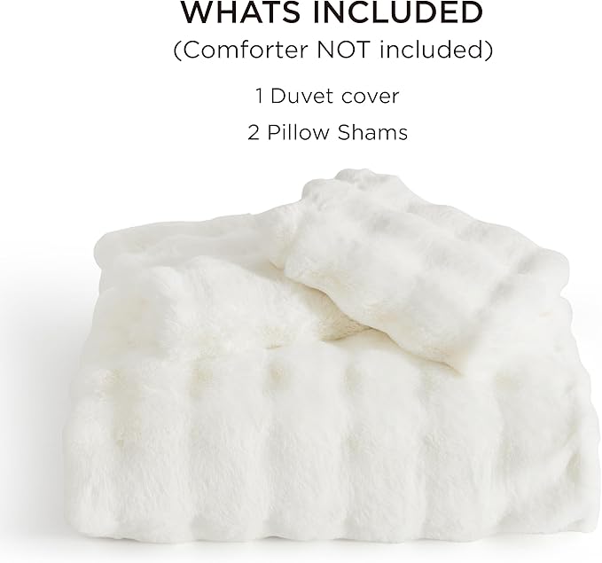 Bedsure Luxurious Faux Fur Duvet Cover King Size Set - Ultra Soft & Fluffy & Cozy & Warm - Elegant Shaggy Bubble Design Bedding with Duvet Cover and Pillow Shams, Coconut White