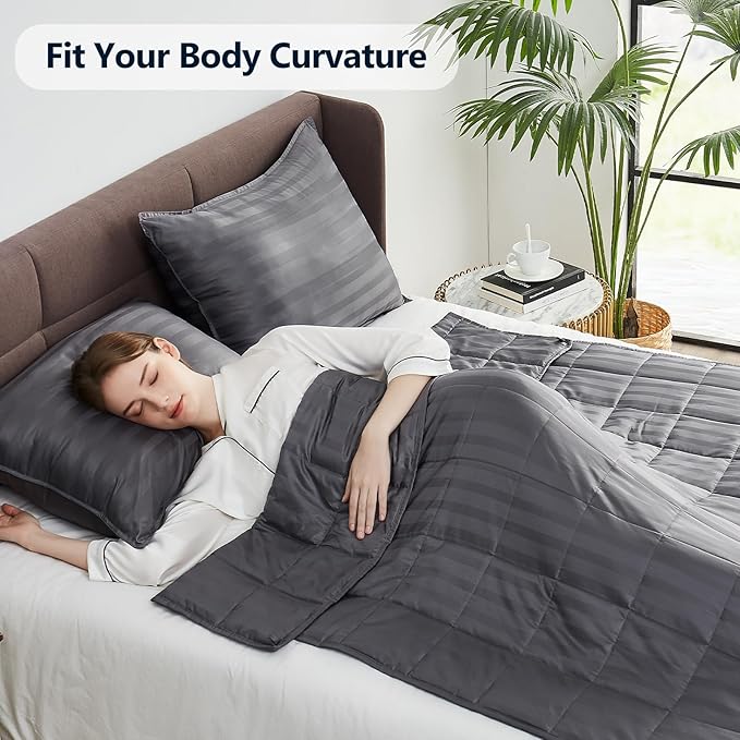 Weighted Blanket Queen/King Size (80"x87" 15lbs),Ultra Soft and Cozy Cooling Weighted Blanket for Adult,Heavy Blanket with Machine Washable Soft Blanket, Stripe Grey