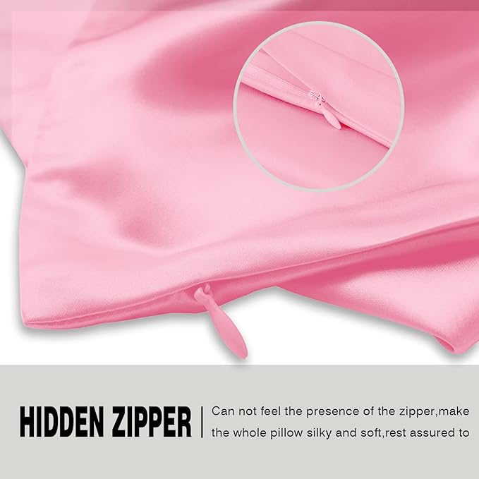 Natural Mulberry Silk Pillowcase for Hair and Skin Standard Size 20"X 26" Case with Hidden Zipper Soft Breathable Smooth Cooling Silk Pillow Covers for Sleeping(Pink,1Pcs)