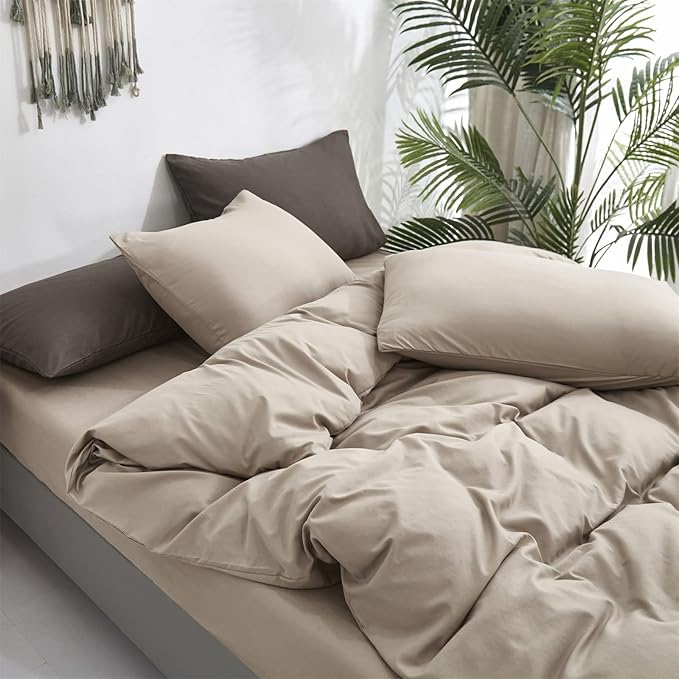 Cottonight Cream Coffee Comforter Set Full Khaki Bedding Comforter Set Dark Champagne Solid Blanket Quilts Modern Soft Breathable Cream Khaki Taupe 3 Piece Light Coffee Bedding Set for Women Men