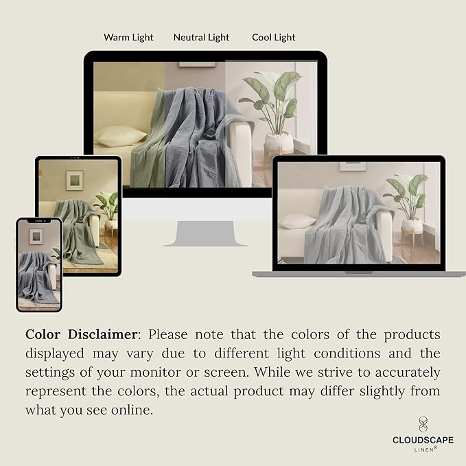 Cloud Scape Linen 8-Layer Muslin Blanket Queen Size - 100% Cotton, Soft and Breathable, Oversized Winter Blanket, Fits up to Full Size Bed, 92x92, Dark Grey