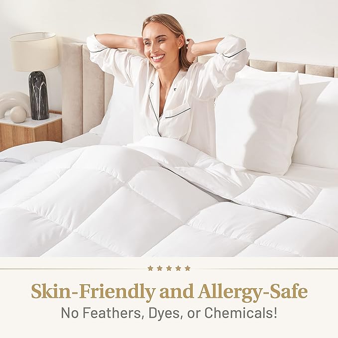 Lavish Comforts Twin Down Alterantive Comforter - Twin Duvet Insert with Tabs Premium, Premium Hotel Comforter Machine Washable, Hypoallergenic for Sensitive Skin - White 68 x 86