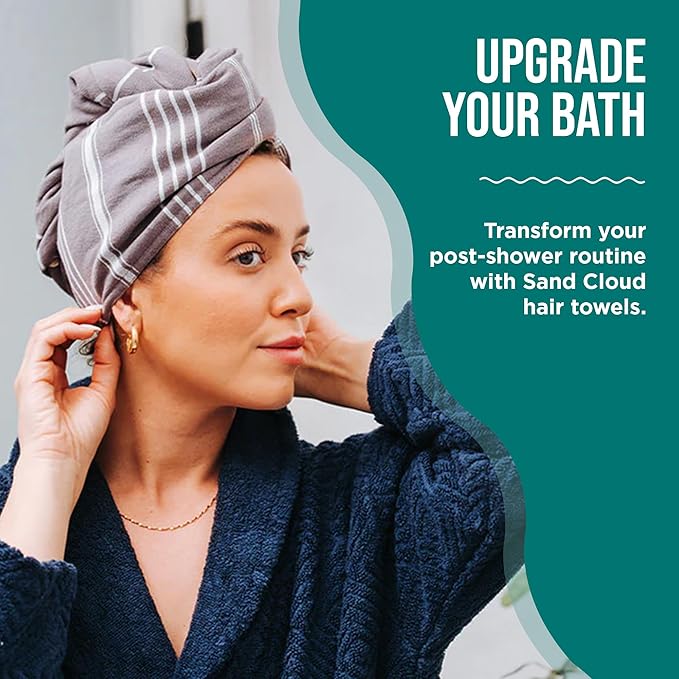 Sand Cloud Hair Towel Wrap for Women & Men, (Slate Blue, Classic) - 100% Turkish Cotton Quick Hair Drying Towel Wrap - Absorbent Half Terry Weave Hair Plop Head Towel Wrap with Binding Edge