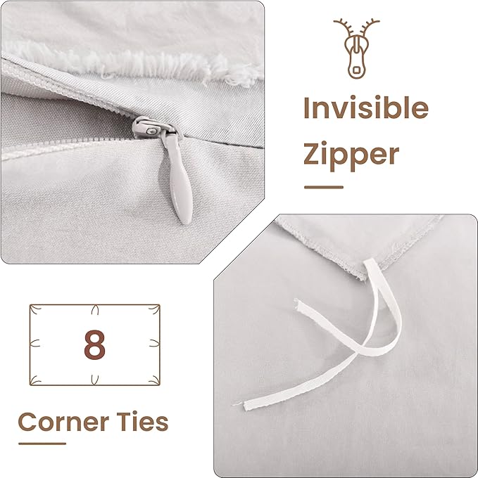 NEXHOME PRO Duvet Cover Queen Size, Light Grey 3 Pieces Boho Tufted Duvet Cover Set, Soft and Lightweight Microfiber Comforter Cover Set for All Season (Light Grey, 90 x 90)-No Comforter