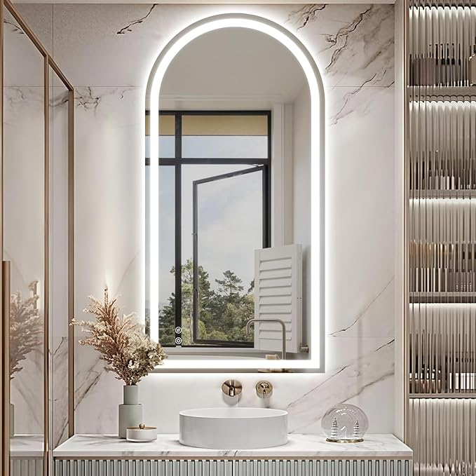 Niccy Arched LED Mirror for Bathroom, 48x24 Vanity Mirror with Light Frameless Bathroom Mirror, Smart Lighted Frontlit Mirrors with Memory Function for Bathroom Bedroom Beauty Hair Salon