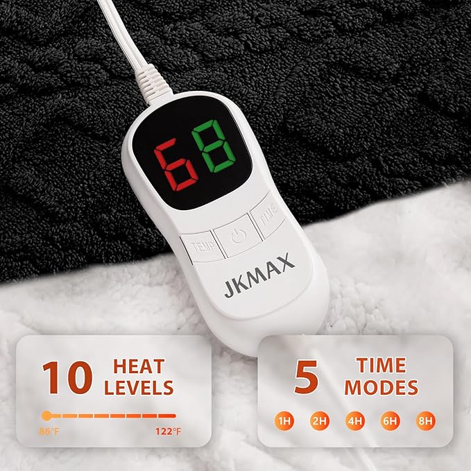 Heated Electric Blanket King Size-100"x90" Heating Blanket with 10 Heating Levels & 5 Time Settings Over-Heat Protection，Winter Warmer for Adults with ETL Certification（Black）