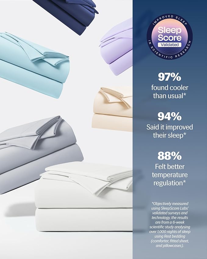 REST® Evercool®+ Starter Sheet Set, Cali King, White, Breathable Bed Sheet for Hot Sleeper and Night Sweats, with Pillowcases, Ionic+ Self-Cleaning Silver Yarn for Sensitive Skin, 3PCS No Flat Sheet