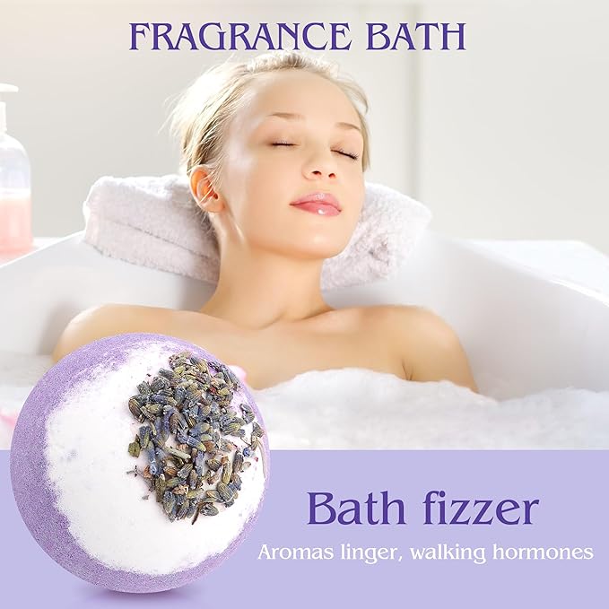 Dried Flower Bath Bombs Salt Balls,4-Pack Gift Set,Lavender Extract Essential Oils,Moisturizing Dry Skin,Fizzy Spa,Relaxation,Self Care,Relaxing,Bubble Bath Bomb Gifts Idea for Men Women