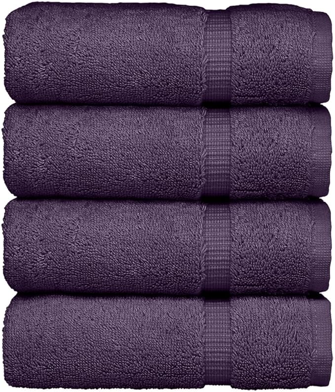 Luxury Hotel & Spa Ultra Soft Hand Towels 100% Turkish Cotton - Plum - Set of 4