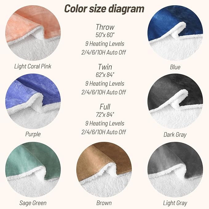 Heated Blanket Twin Size 62" x 84" - Soft Flannel Sherpa Electric Blanket Twin with 9 Heating Levels & 2-10H Auto Off, Machine Washable, Warm Gift for Grandma, Purple