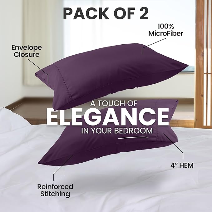 Pillow Covers by Utopia Bedding - Queen Size 2-Pack – Soft Brushed Microfiber – Perfect for Hospitals, Hotels, Guest Rooms – Oeko-TEX Certified, 20x30 Inches (Dark Purple)