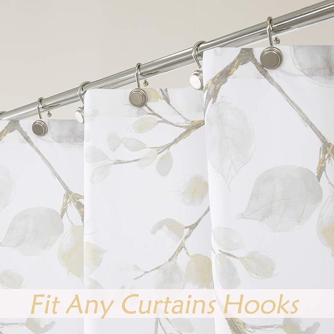 Central Park Yellow Gold Leaf Shower Curtain Water Resistant Decorative Sweeping Floral Print Canvas Bathroom Spa Hotel Shower Curtain with Buttonholes (White, 70"x72")