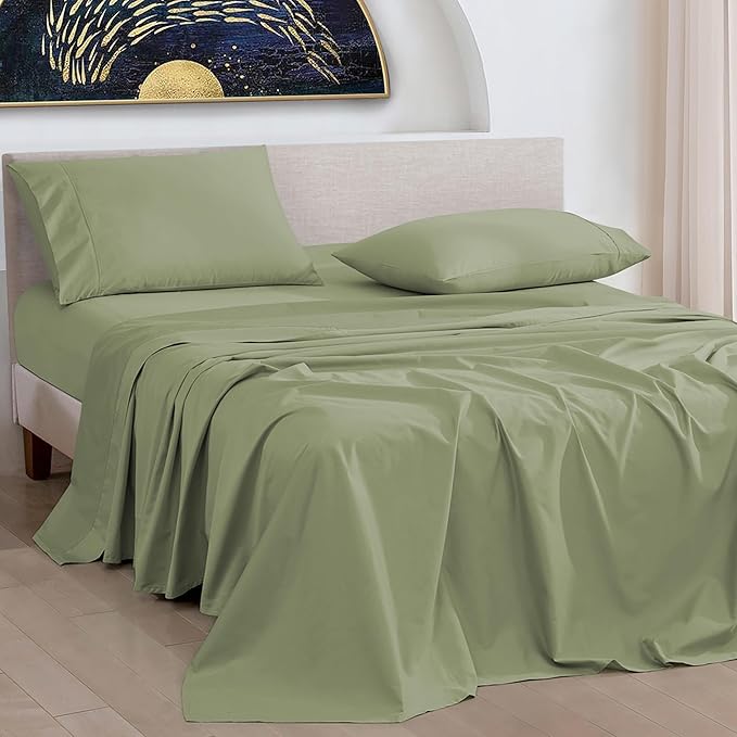 URBANHUT 1000 Thread Count Full Size Egyptian Cotton Sheets, Long Staple Soft & Breathable, 4 Pc Bed Sheet Sets, Sateen Finish Luxury Hotel Bedsheets Fits 16" Deep Pocket - Sage