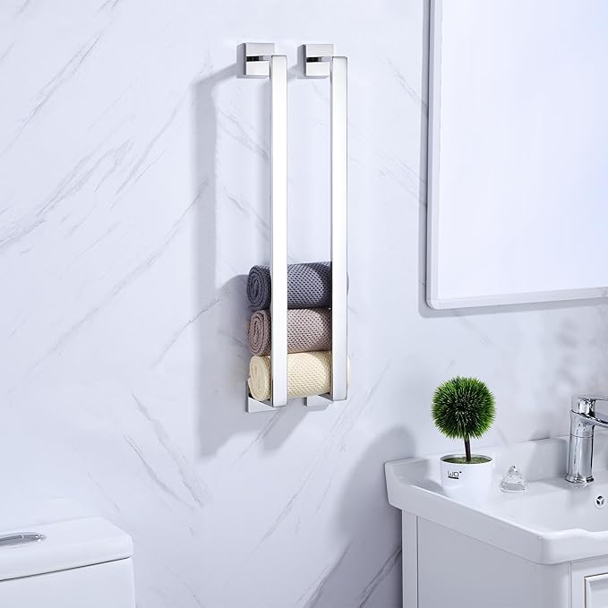 LANC 2-Pack 16-Inch Towel Bars for Bathroom Wall Mount, Total-18 Chrome Single Towel Racks Hand Towel Holders SUS304 Stainless Steel Towel Hanger Polished Towel Rods,A8804-4CP