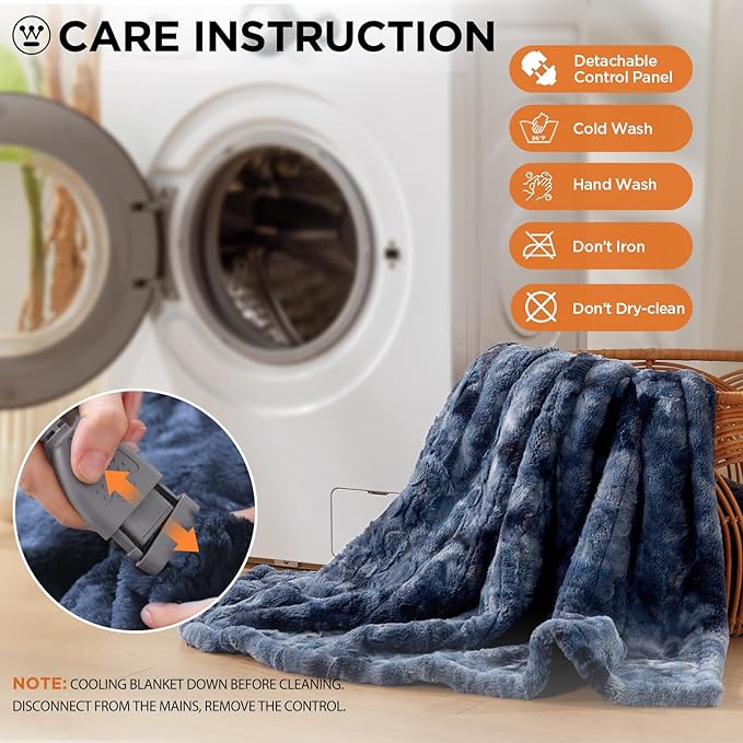 Westinghouse Electric Blanket Twin, Faux Fur Heated Blanket with 10 Heating Levels & 1-12 Hours Auto Off, Soft Cozy Sherpa Heated Blanket Washable Blanket (62" x 84" Twin Size, Indigo)