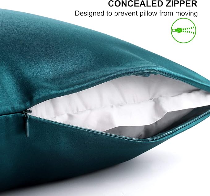 ALASKA BEAR Silk Pillowcase for Hair and Skin, 100% Mulberry Silk Pillow Cases Queen Size for Bliss Sleep with Random Color Scrunchy Gift Set Better Than Poly Satin, 1pc, Teal/Dark Turquoise