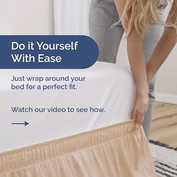 Wrap Around Dust Ruffle Bed Skirt – Cream - Twin/Twin XL Size Beds with 21 in. Drop – Easy Fit Elastic Strap - Pleated Bedskirt with Brushed Fabric - Wrinkle Free, Machine Wash - by CGK Linens