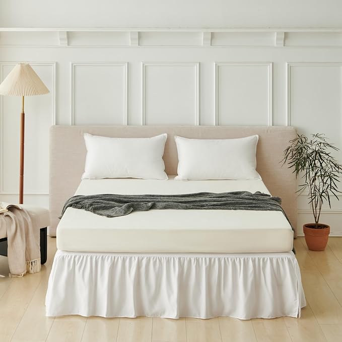 Bed Skirt King Size, Ruffled Bed Skirt with Split Corners, Bed Skirts 14 Inch Drop, Bed Skirting with Platform, White, 14'' King
