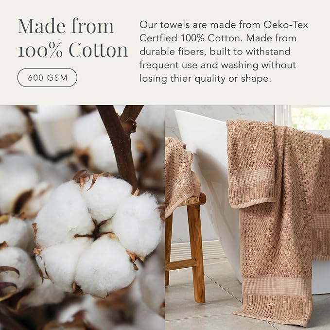 NY Loft 100% Cotton Towel Set 6 Piece Towel Set | Super Soft & Absorbent Quick-Dry 2 Bath Towels 2 Hand Towels & 2 Washcloths |Textured and Durable Cotton | 6 Piece Set, Light Taupe