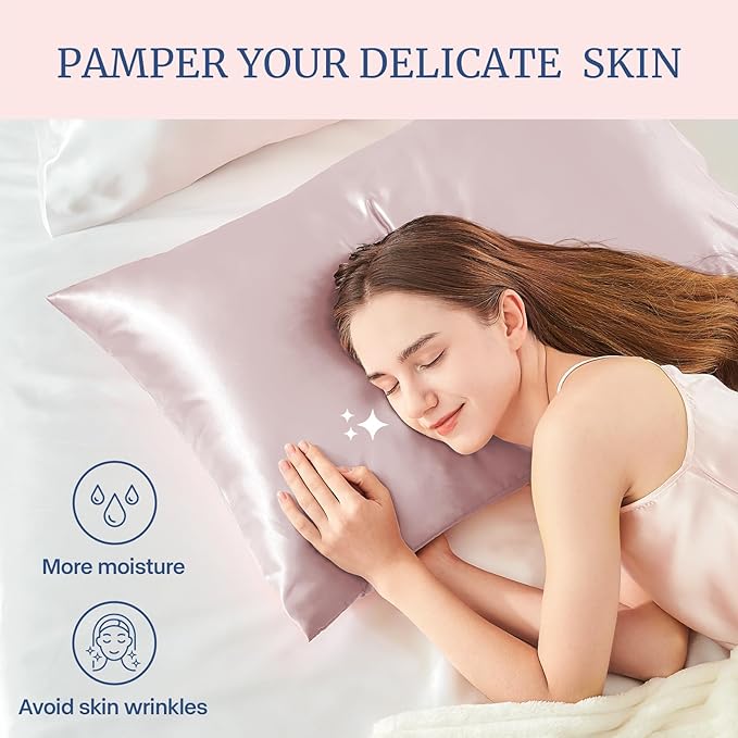 BEDELITE Satin Pillowcase for Hair and Skin, Super Soft Similar to Silk Pillow Cases 4 Pack with Envelope Closure, Cooling Pillowcases for Women Men (20"x26" Standard Size, Lotus Pink)
