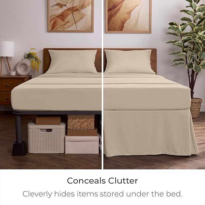 Mellanni Bed Skirt Queen Size - Bed Skirting - 15-Inch Tailored Drop Pleated Dust Ruffle - Hotel Luxury Bedding - Wrinkle, Fade, Stain Resistant - 1 Bedskirt (Queen, Beige)