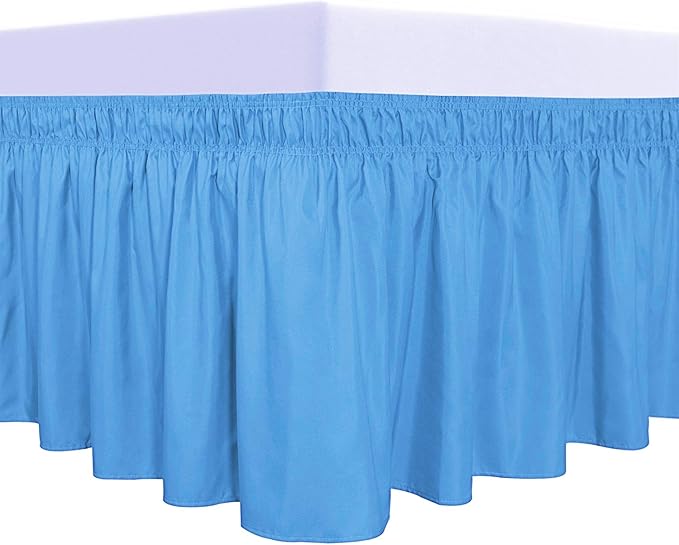 PureFit Wrap Around Ruffled Bed Skirt with Adjustable Elastic Belt - 18 Inch Drop Easy to Put On, Wrinkle Free Bedskirt Dust Ruffles, Bed Frame Cover for Twin,Twin XL and Full Size Beds, Light Blue