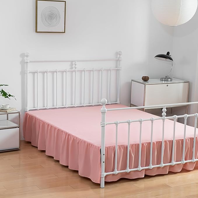 Bed Skirt Twin Size Ruffled Bed Skirt with Split Corners, 18 Inch Drop Dust Ruffle Bed Skirts with Platform, 18 Inch, Peach, Twin Size