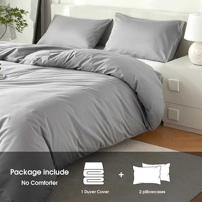 Full Size Cotton Duvet Cover Set 3 Piece-100% Egyptian Cotton Duvet Cover Set,1600Thread Count -Hotel Luxury Bedding，Ultra Soft & Breathable, Wrinkle-Free(Grey, 80x90 inches)