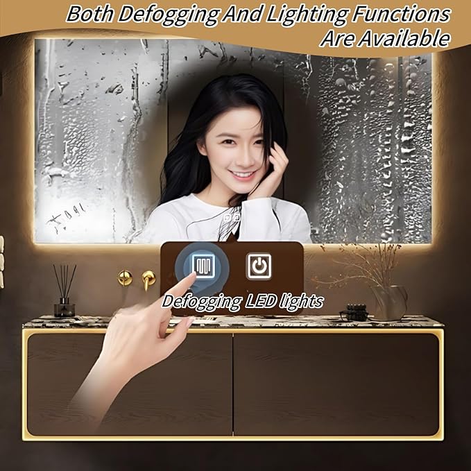 54IN Bathroom Vanity Set with a Single Sink - Embedded Sensor Light Strip & Large Capacity Floating Cabinet | Modern Bathroom Vanities with Defogging Mirror Surface & LED Lighting (Mirror Cabinet)