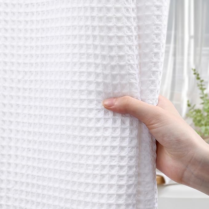 Extra Long Waffle Shower Curtain - White Cotton Texture Fabric Heavyweight Shower Curtain for Bathroom,72Wx84L