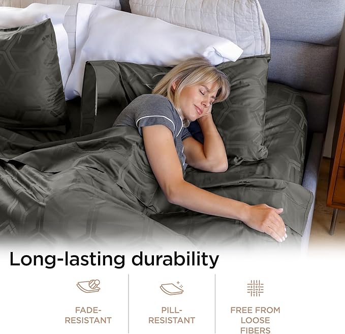 Threadmill 100% Cotton Sheets for Queen Size Bed - 600 Thread Count Queen Bed Sheets Set with 16” Deep Pocket - Jacquard Sateen Weave 4-Piece Bedding Set with Cooling Effect, Dark Grey