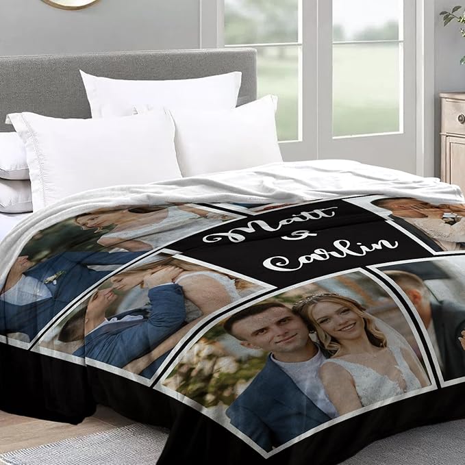 Sherpa Fleece Custom Photo Blanket - Soft, Warm, Fuzzy - Personalized Couples Gifts for Boyfriend, Girlfriend - Customized Picture Blanket for Birthday, Christmas