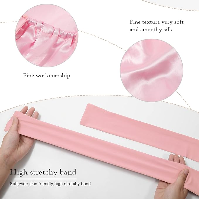 AWAYTR Long Satin Bonnet for Braids - Elastic Silk Hair Bonnets for Sleeping Night Cap Stretchy Tie Band for Women（Pink）
