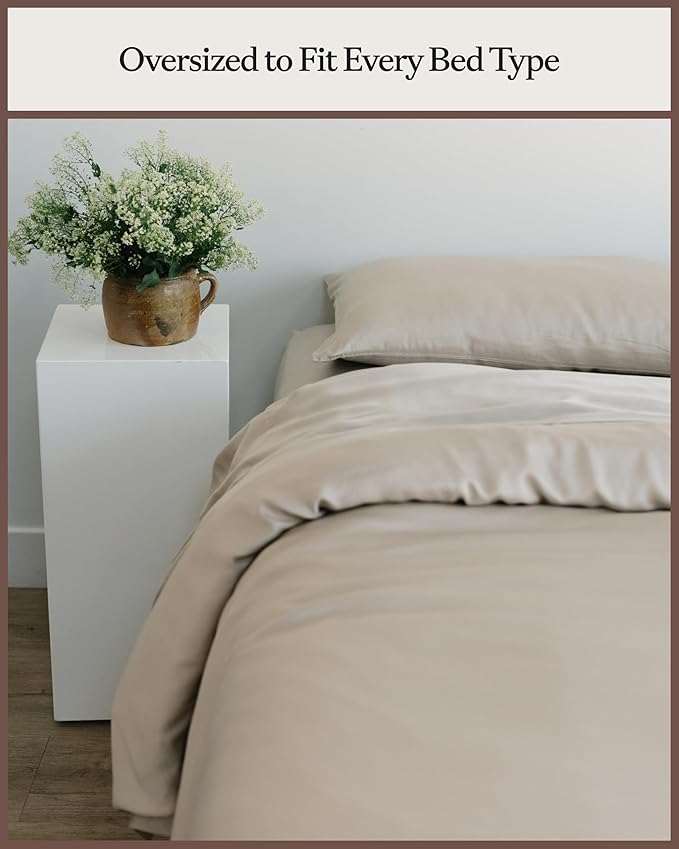 Cozy Earth Luxury Duvet Cover King - 100% Viscose from Bamboo - Ultra-Soft, Cooling & Lightweight Duvet Cover - Temperature-Regulating Bedding with Concealed Zip & Interior Snap Closures - Driftwood