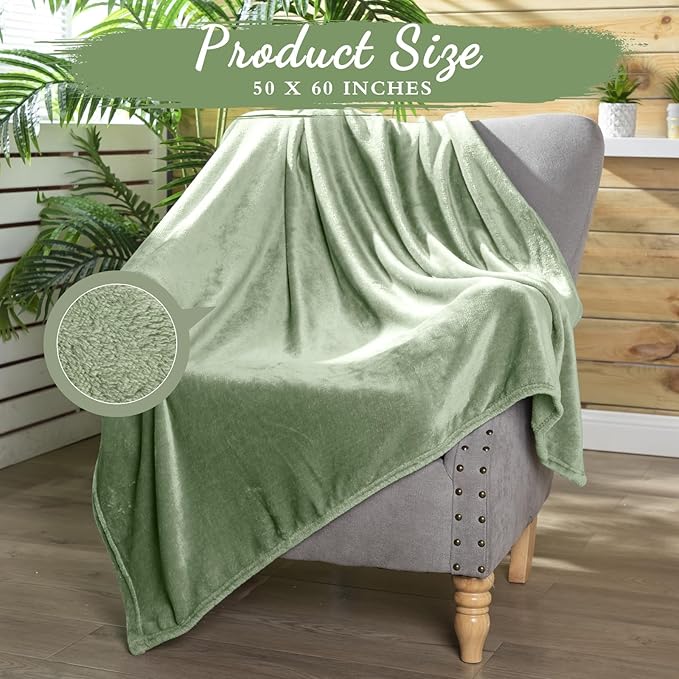 Tinideya 6 Pcs Flannel Fleece Throw Blanket Bulk 50 x 60 Inch Soft Fleece Blanket Warm Throw Blanket Coral Blankets for Couch Sofa Home Wedding Gifts Season (Sage Green)