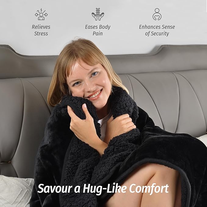 Wemore Sherpa Fleece Weighted Blanket for Adult 15 lbs Dual Sided Cozy Fluffy Heavy Blanket,Ultra Fuzzy Throw Blanket with Soft Plush Flannel Top,60 x 80 inches Black on Both Sides