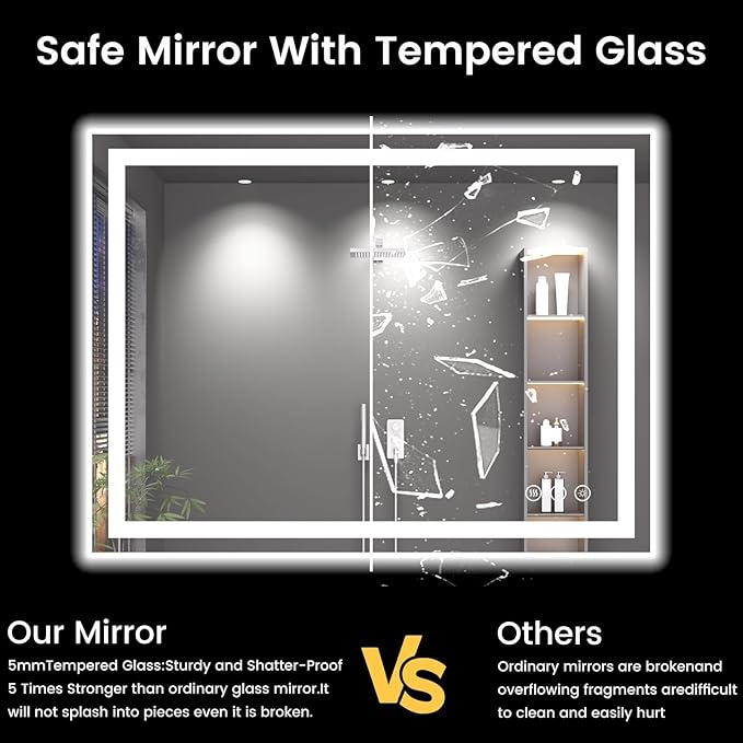 48X40 LED Bathroom Mirror with Lights, Anti-Fog, Backlit + Front Lit (CRI>90), Lighted Bathroom Vanity Mirror for Wall, Memory Function, Dimmable, Tempered Glass, Shatter-Proof, ETL Listed