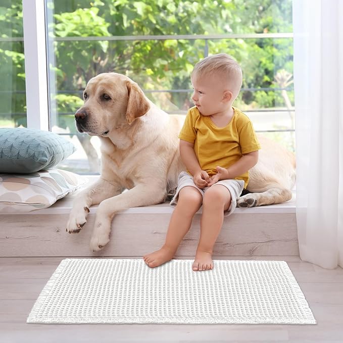 ZALL Waffle Bath Mat White Super Absorbent Non Slip Bathroom Rug 18x30inch,Machine Washable Ultra Soft Floor Mats