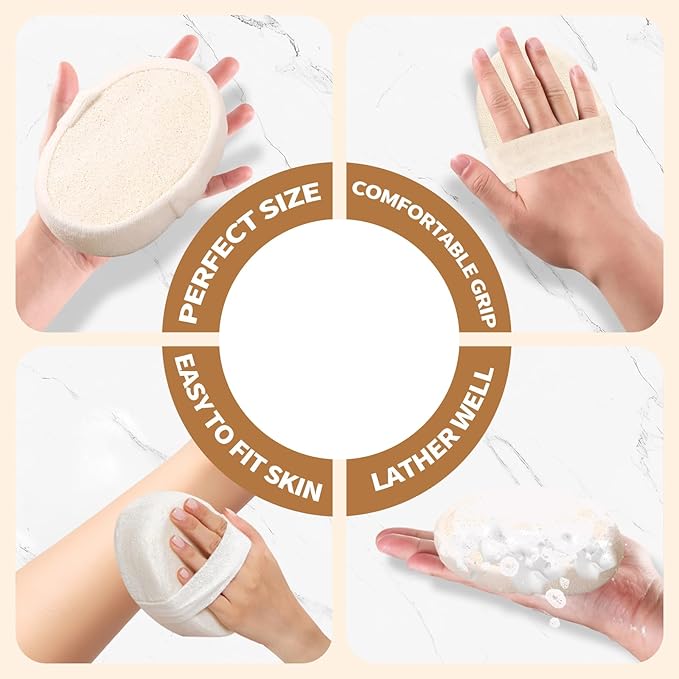 Natural Shower Loofah Sponge Exfoliating Body Scrubber，Natural Organic Beauty Exfoliating Loofah for Men and Women, Suitable for Cleansing Face Scrubber and Body Bath 2PCS (1 Small + 1 Large)