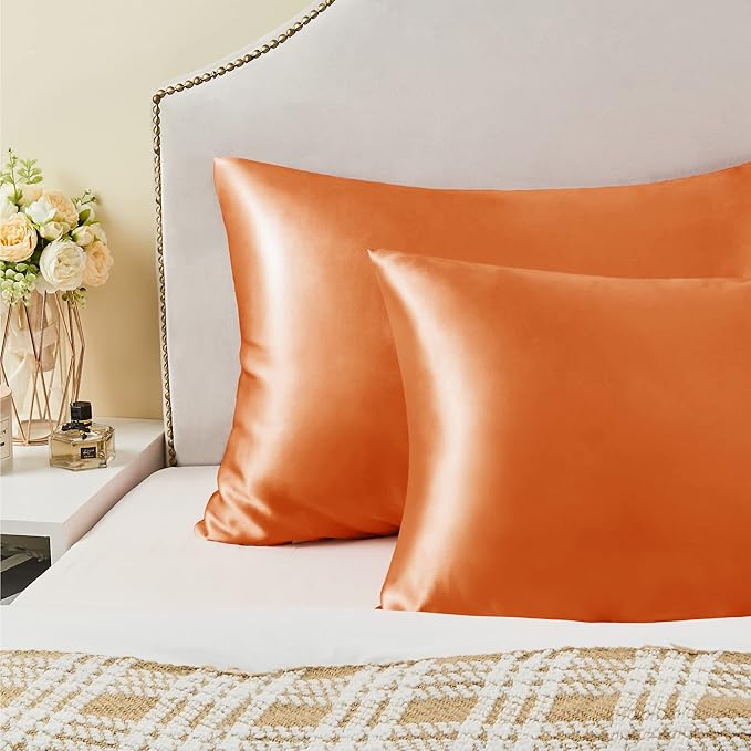 BEDELITE Satin Pillowcase for Hair and Skin, Super Soft Similar to Silk Pillow Cases 4 Pack with Envelope Closure, Cooling Pillowcases for Women Men (20"x40" King Size, Burnt Orange)
