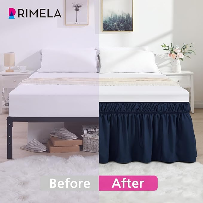 RIMELA Navy Blue Bed Skirt King Size 18 Inch Drop, Elastic Bed Skirting for Bed Base and Frame, Bedding Dust Ruffle Easy to Install, Lightweight Wrap Around Adjustable Bedskirt
