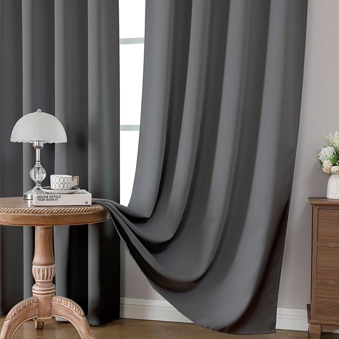 CUCRAF Light Grey Blackout Curtains 63 inch Length 2 Panels Set, Rod Pocket Room Darkening Drapes for Bedroom Living Room, Insulated Thermal Light Blocking Window Curtain (W52 x L63 Inch)