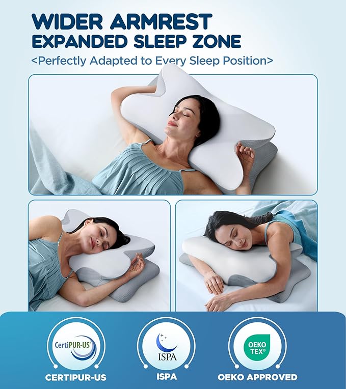 Effective Pain Relief Cervical Neck Pillow for Sleeping, Ergonomic Cooling Side Sleeper Pillow for Neck Support, Odorless Orthopedic Contour Memory Foam Pillows, Bed Pillow for Stomach Back Sleeper