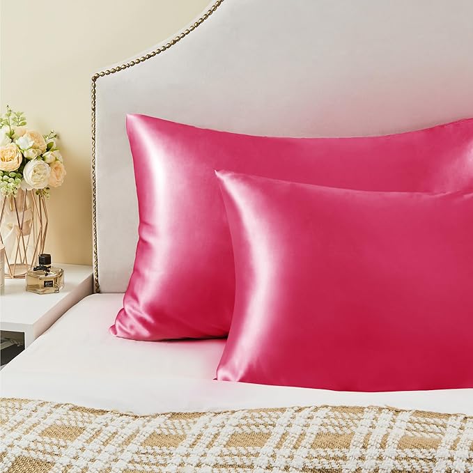 BEDELITE Satin Pillowcase for Hair and Skin, Super Soft Similar to Silk Pillow Cases 4 Pack with Envelope Closure, Cooling Pillowcases for Women Men (20"x30" Queen Size, Hot Pink)
