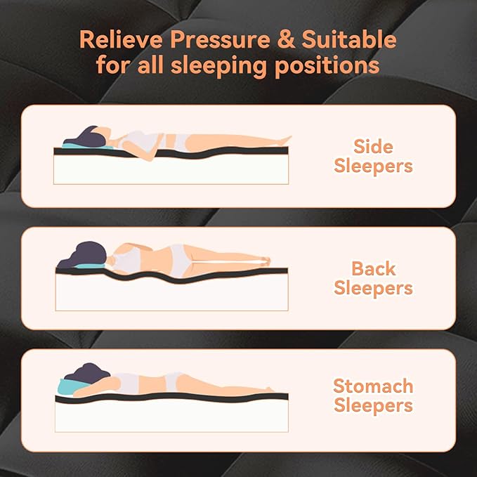 Topllen Mattress Topper Short Queen RV for Back Pain Relief, Extra Thick Pillow Top Plush Mattress Pad with Deep Pocket, Soft Pillowtop RV Size Bed Toppers Filled Fluffy Down Alternative, Black